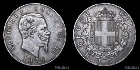 Italy. V. Emanuele II. 5 Lire 1876 R. KM8.4