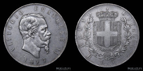 Italy. V. Emanuele II. 5 Lire 1877 R. KM8.4