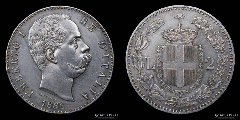 Italy (Kingdom) Umberto I (1878-1900) 2 Lire 1886 R. Roma mint. AG.900; 27.0mm; ...
