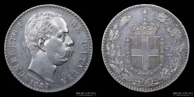 Italy. Umberto I. 2 Lire 1887 R. KM23