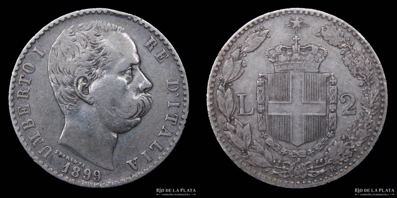 Italy (Kingdom) Umberto I (1878-1900) 2 Lire 1899 R. Roma mint. AG.900; 27.0mm; ...