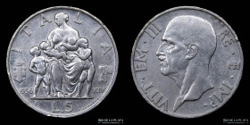 Italy. V. Emanuele III. 5 Lire 1936 R. KM79