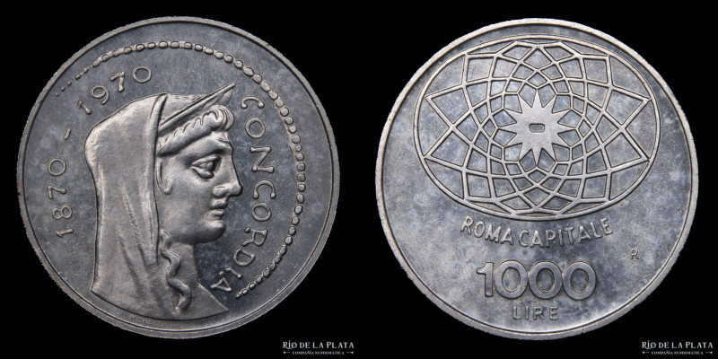 Italy (Republic 1946-date) 1000 Lire 1970. Rome Centennial. Design inspired on G...