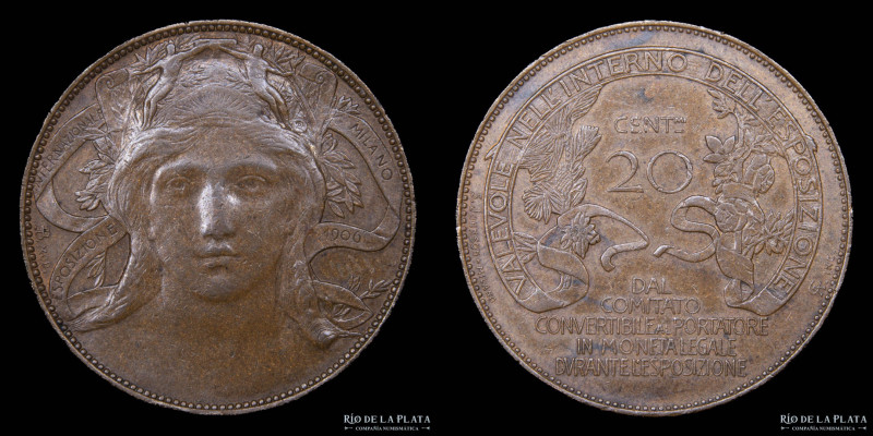 Italy. 1906 International Exposition Milano Token 20 Centesimi. S. Johnson. CU; ...