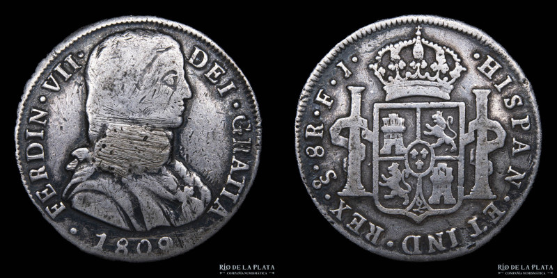 Santiago (Chile) Fernando VII (1808-1833) 8 Reales 1809 FJ. Busto Almirante. AG....