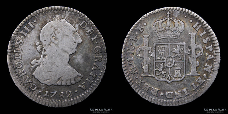 México. Carlos III (1759-1789) 1 Real 1782. AG.903; 21.0mm; 3.4g. KM87 (VF)
Est...