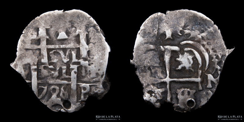 Potosí. Felipe V (1700-1746) 1 Real 1728 M. Macuquina / Cob. AG.930; 20mm; 2.67g...