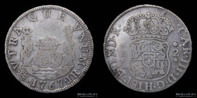 Potosi. Carlos III. 2 Reales 1767 JR Columnaria. CJ 60.1.1