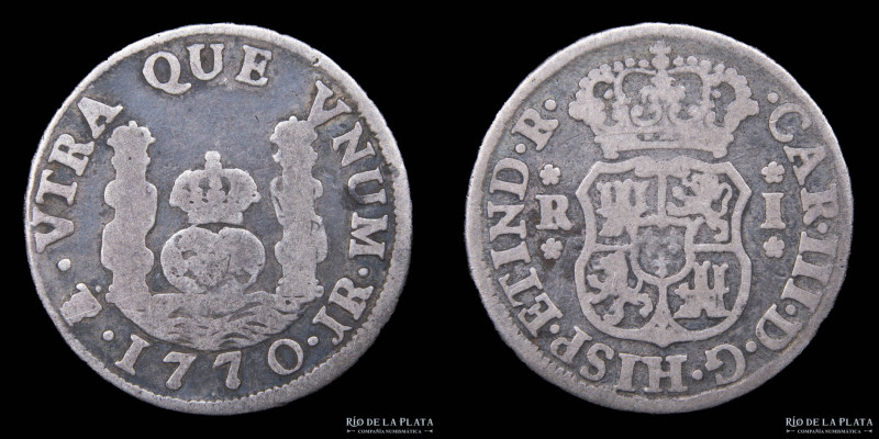 Potosí. Carlos III (1759-1789) 1 Real 1770 JR Columnaria (José de Vargas y Flor,...