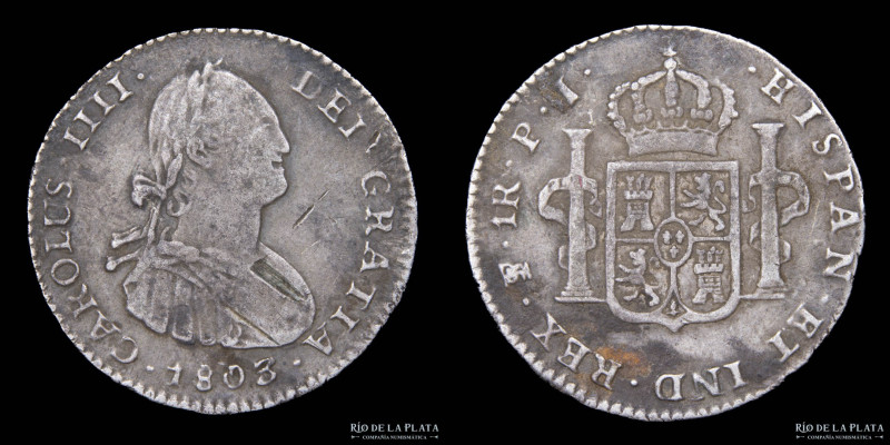 Potosí. Carlos IV (1789-1808) 1 Real 1803 PJ (Ensayadores Pedro Martín Albizu, J...
