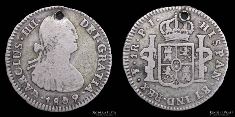 Potosí. Carlos IV (1789-1808) 1 Real 1809 PJ (Ensayadores Pedro Martín Albizu, J...