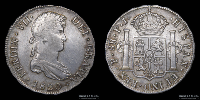 Potosí. Fernando VII (1808-1833) 8 Reales 1820 PJ (Pedro Martín Albizu, Juan Pal...