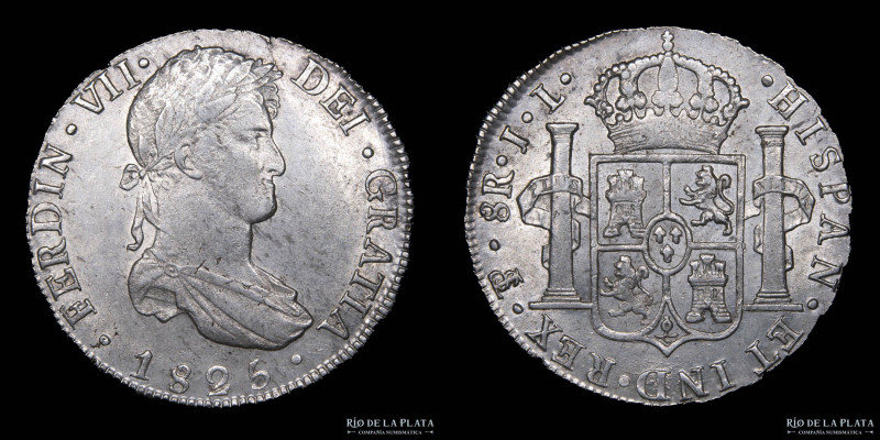 Potosí. Fernando VII (1808-1833) 8 Reales 1825 JL. AG.896; 38.0mm; 27.00g. CJ 86...