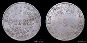 Argentina, Buenos Aires. 2 Reales 1853. CJ 18.2.3