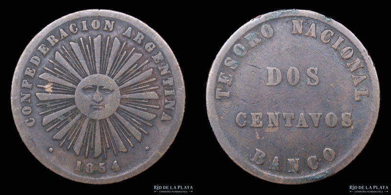 Argentina. Confederación. 2 Centavos 1854. Ceca Birmingham. CU, 29mm, 10g. CJ 2 ...