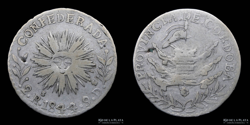 Argentina. Córdoba. 2 Reales 1844. AG.750, 27.0mm; 6.5g. CJ 49.1.3 (A8-R33) (VF)...