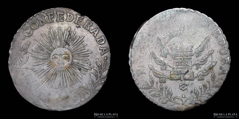 Argentina. Córdoba. 2 Reales 1844. AG.750; 27.0mm; 6.6g. CJ 49.3.3 (A16-R8) (F)...