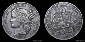 Peru. 5 Pesetas 1880 BF. KM201