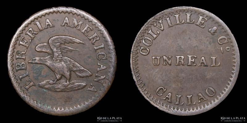 Perú. Librería Americana. Colville & Co. Callao. 1 Real ND1850-60. CU; 20.0mm; 2...