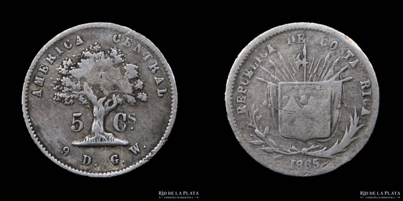 Costa Rica. 5 Centavos 1865. AG.750; 14.5mm; 1.2g. KM109 (F+)
Estimate: USD 15 ...