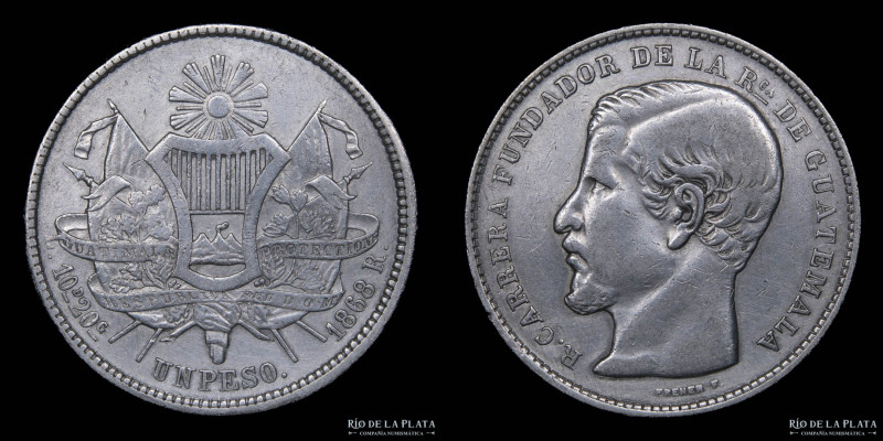 Guatemala. 1 Peso 1868 R. Rafael Carrera. AG.900; 37.0mm; 24.5g. KM186 (VF)
Est...
