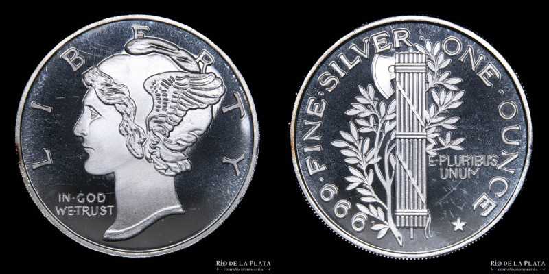 USA. Onza de Plata. Mercury Dime. AG.999; 39mm; 31.53g. (PROOF)
Estimate: USD 2...