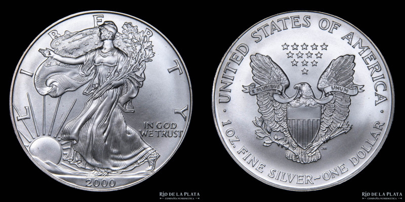 USA. 1 Dollar 2000. AG.999; 40mm; 31.33g (1oz). KM310. En estuche de pana rigido...