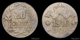 Africa del Este Alemana. 20 Heller 1916 DOA T. KM15a