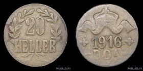 Africa del Este Alemana. 20 Heller 1916 DOA T. KM15a