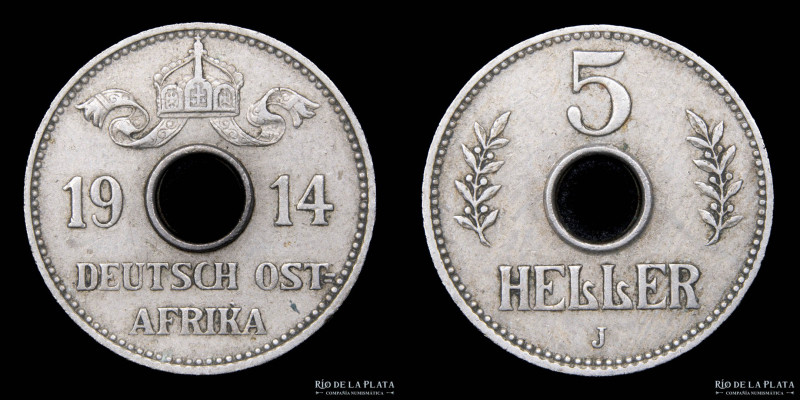 German East Africa. 5 Heller 1914 DOA J. Hamburg mint. Cu-Ni; 21.0mm; 3.1g. KM13...