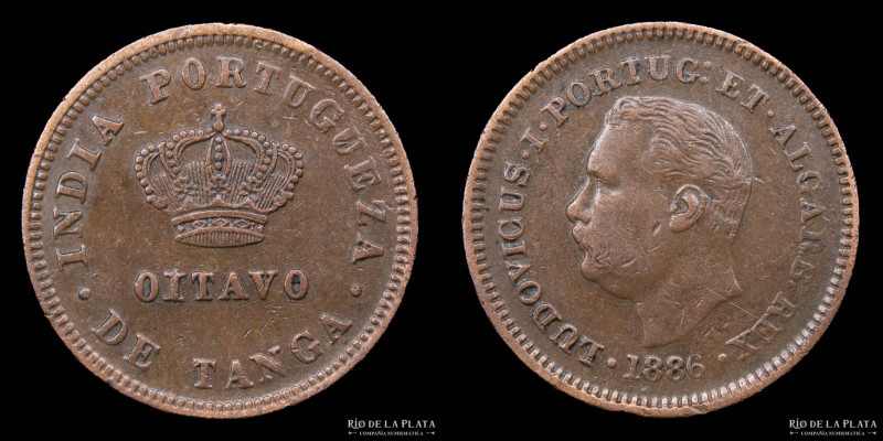 India Portuguesa. Luis I (1861-1889) 1/8 Tanga 1886. AE; 21.5mm; 3.2g. KM307 (VF...