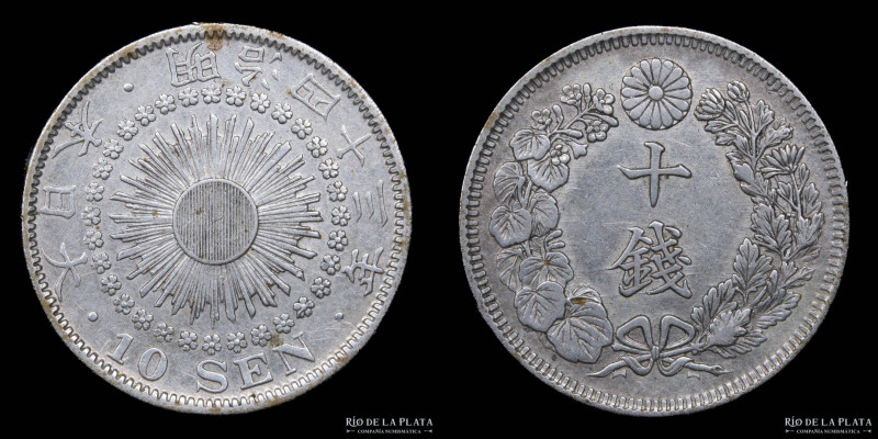 Japón. Meiji (1867-1912) 10 Sen 1910 (year 43). AG.720; 17.6mm; 2.20g. KM Y29 (X...