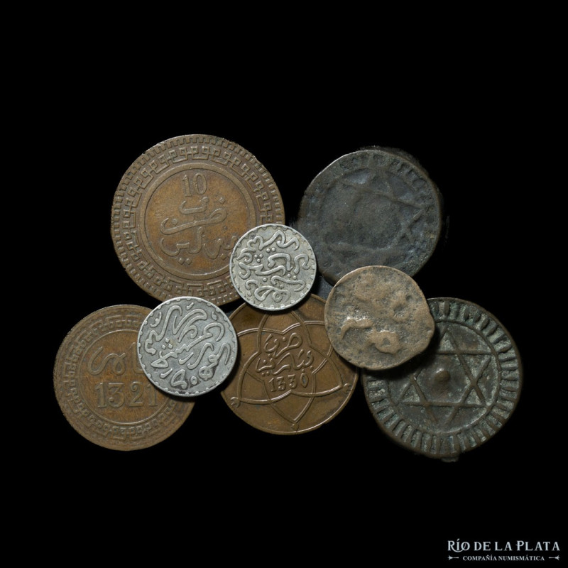 Marruecos. Lote x 8 Monedas 1872-1912. Incluye 1 y 2 Falus, 1, 5 y 10 Mazunas (t...