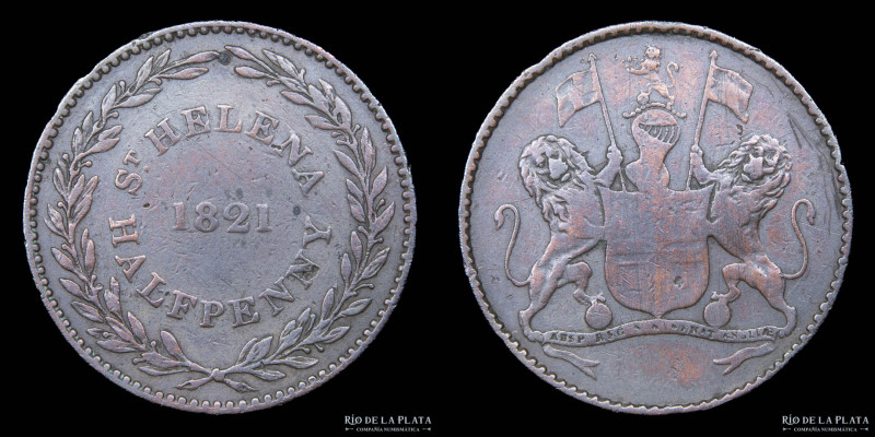 St. Helena. East India Company. 1/2 Penny 1821. AE; 29.0mm; 9.1g. KM4A (VF)
Est...
