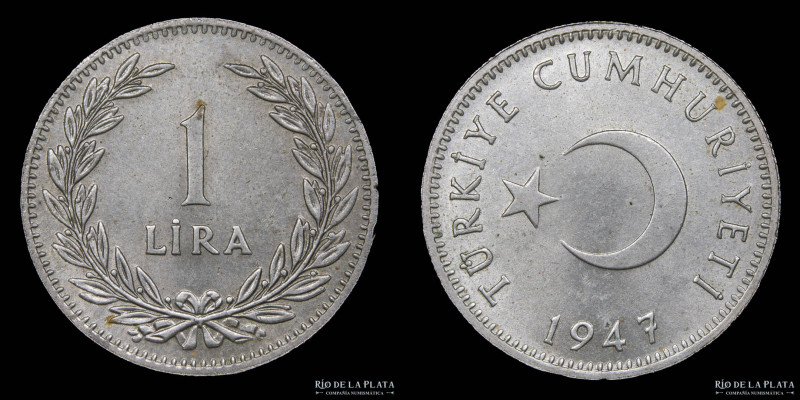 Turquia. 1 Lira 1947. Ag.600; 25.0mm; 7.49g. KM883 (UNC)
Estimate: USD 10 - 20