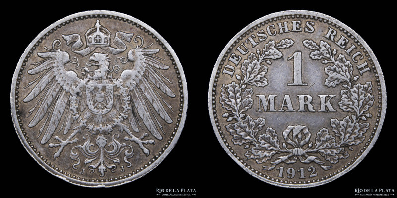 Alemania. Wilhelm II (1888-1912) 1 Mark 1912 J (Hamburg). AG.900; 24.0mm; 5.60g....