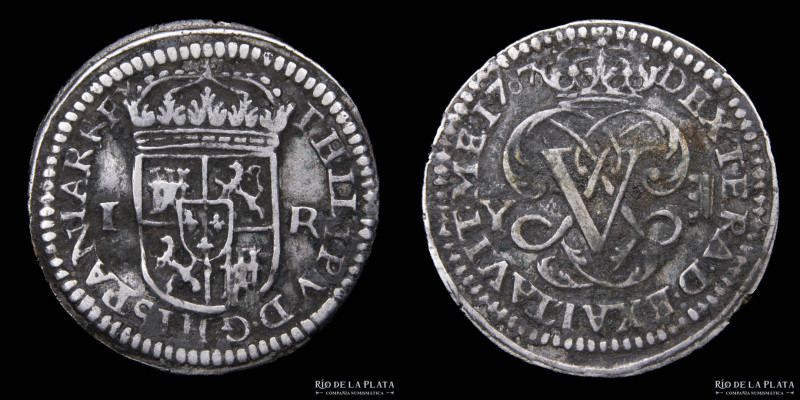 España. Felipe V (1700-1724) 1 Real 1707 Y. Segovia mint. AG.833; 20.0mm; 2.7g. ...