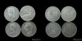 España. Lote x4. Duros de plata. 1870 a 1890. A clasificar