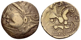 Aulerci Eburovices AV Hemistater 

Celtic Gaul. Aulerci Eburovices. AV Hemistater (18-19 mm, 3.11 g), c. 60-50 BC.
 Obv. Celticised head left with ...