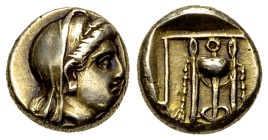 Mytilene EL Hekte, c. 377-326 BC 

Lesbos, Mytilene. EL Hecte (10-11 mm, 2.55 g), c. 377-326 BC.
Obv. Veiled head of Demeter to right, wearing barl...