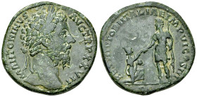 Marcus Aurelius AE Sestertius, RESTITVTORI ITALIAE reverse 

Marcus Aurelius (161-180). AE Sestertius (30 mm, 22.44 g), Rome, 172-173.
Obv. M ANTON...