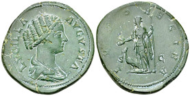 Lucilla AE Sestertius, Juno reverse 

Marcus Aurelius (161-180) for Lucilla. AE Sestertius (33-34 mm, 28.52 g), Rome, 161-169.
Obv. LUCILLA AVGVSTA...