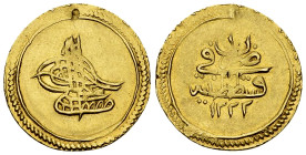 Mustafa IV AV Findik 

Ottoman Empire. Mustafa IV (1222-1223 AH = 1807-1808 AD). AV Findik (19-20 mm, 3.19 g), 1222 AH.
 KM 546.

Mark on obverse...