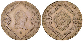 Franz II, CU 15 Kreuzer 1807 A 

Austria. Franz II. CU 15 Kreuzer 1807 A (11.83 g).
KM 2138.

Vorzüglich.