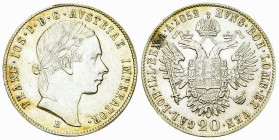 Franz Joseph I, AR 20 Kreuzer 1852 B, Kremnitz 

Austria. Franz Joseph I. AR 20 Kreuzer 1852 B (4.29 g), Kremnitz.
KM 2211.

Haarlinien. Gutes vo...