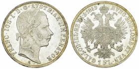 Franz Joseph I, AR Florin 1859 A, Wien 

Austria. Franz Joseph I. AR Florin 1859 A (12.31 g), Wien.
KM 2219.

Fast unzirkuliert.