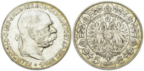 Franz Joseph I, AR 5 Corona 1907 

Austria. Franz Joseph I. AR 5 Corona 1907 (23.94 g).
 KM 2807.

Sehr schön.