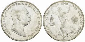 Franz Joseph I, AR 5 Corona 1908 

Austria. Franz Joseph I. AR 5 Corona 1908 (23.92 g).
 KM 2809.

Gutes sehr schön.