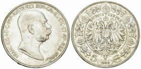 Franz Joseph I, AR 5 Corona 1909 

Austria. Franz Joseph I. AR 5 Corona 1909 (24.00 g).
 KM 2814.

Gutes sehr schön.