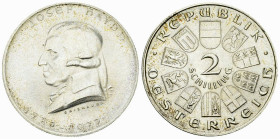 Österreich, AR 2 Schilling 1932, Haydn 

Austria. AR 2 Schilling 1932 (12.10 g), Joseph Haydn.
KM 2848.

Unzirkuliert.